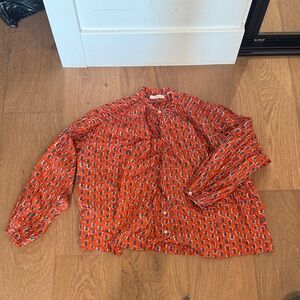 DÔEN Orange Floral Blouse